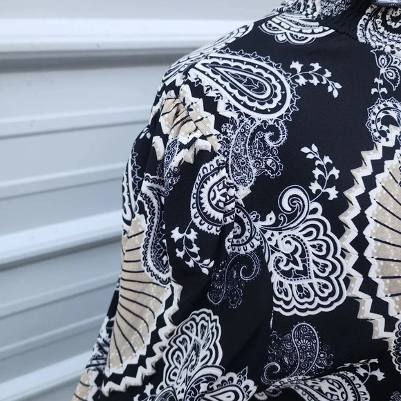 By Design Black Beige Floral Paisley Print Pullover Top Stretch Long Sleeve XL - Picture 4 of 11